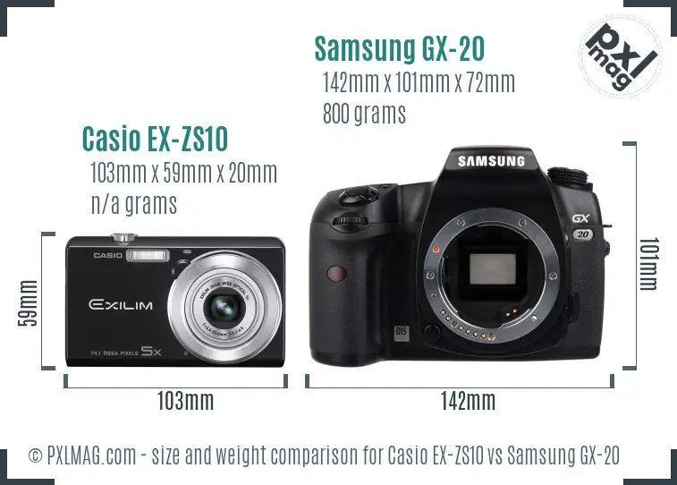 Casio EX-ZS10 vs Samsung GX-20 size comparison