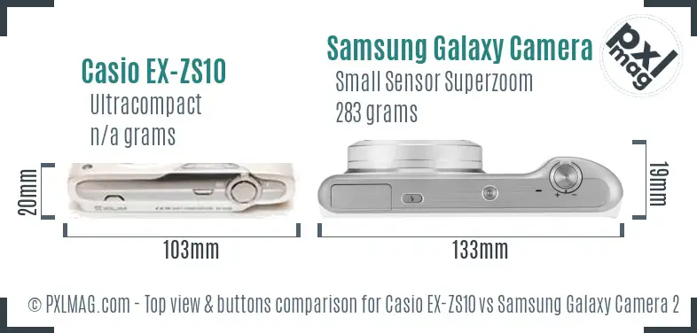 Casio EX-ZS10 vs Samsung Galaxy Camera 2 top view buttons comparison