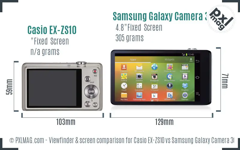 Casio EX-ZS10 vs Samsung Galaxy Camera 3G Screen and Viewfinder comparison