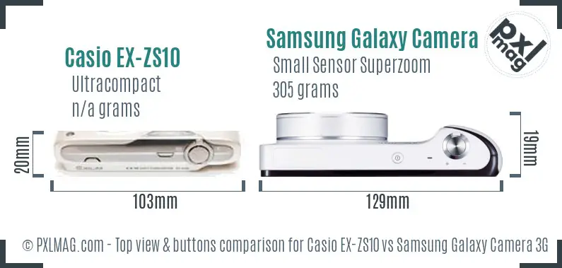 Casio EX-ZS10 vs Samsung Galaxy Camera 3G top view buttons comparison