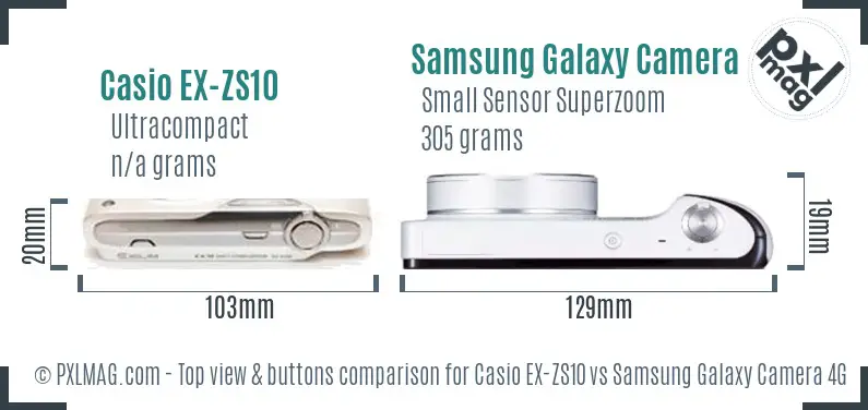 Casio EX-ZS10 vs Samsung Galaxy Camera 4G top view buttons comparison