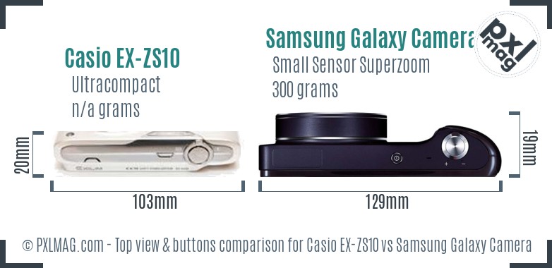 Casio EX-ZS10 vs Samsung Galaxy Camera top view buttons comparison