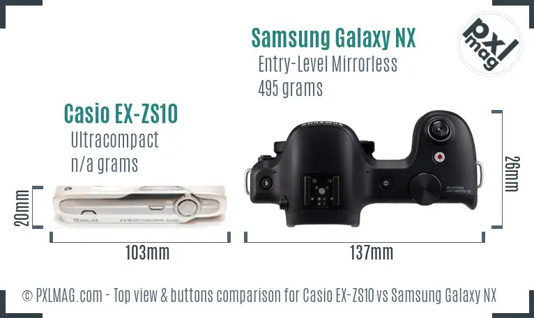 Casio EX-ZS10 vs Samsung Galaxy NX top view buttons comparison