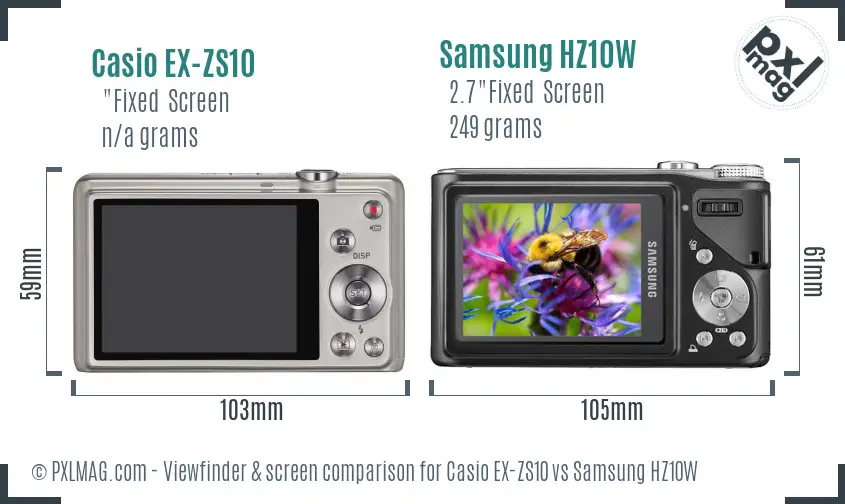 Casio EX-ZS10 vs Samsung HZ10W Screen and Viewfinder comparison