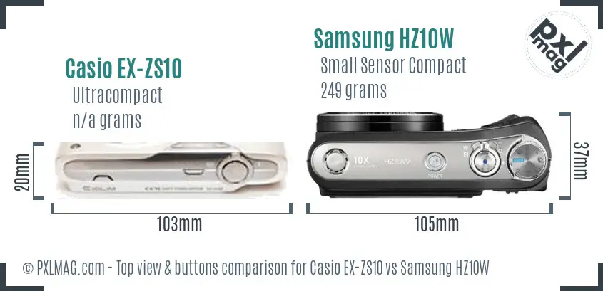 Casio EX-ZS10 vs Samsung HZ10W top view buttons comparison