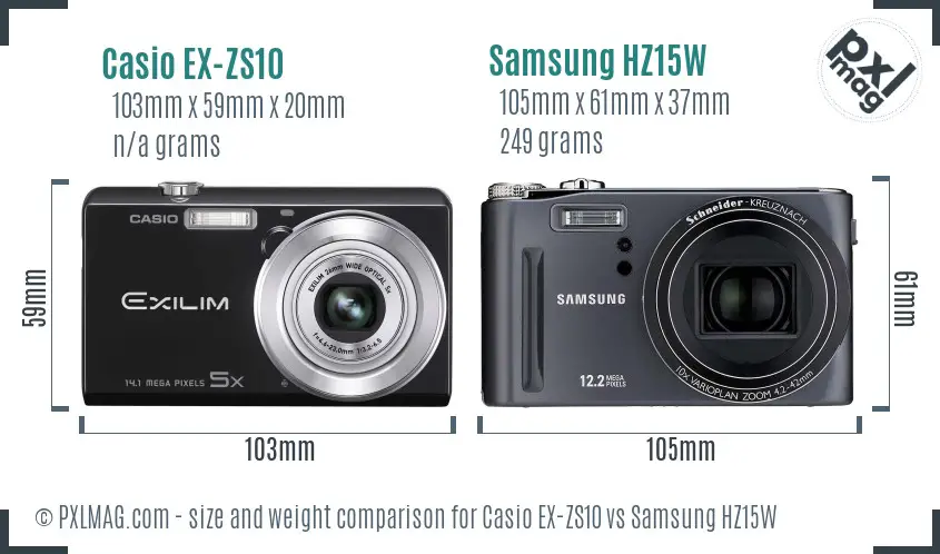 Casio EX-ZS10 vs Samsung HZ15W size comparison Casio EX-ZS10 vs Samsung HZ15W size comparison
