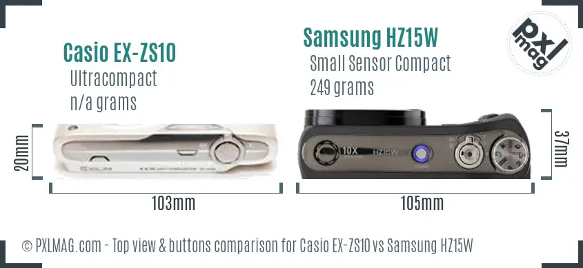 Casio EX-ZS10 vs Samsung HZ15W top view buttons comparison