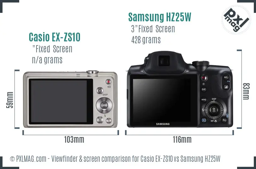 Casio EX-ZS10 vs Samsung HZ25W Screen and Viewfinder comparison Casio EX-ZS10 vs Samsung HZ25W Screen and Viewfinder comparison