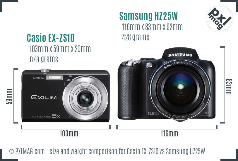 Casio EX-ZS10 vs Samsung HZ25W size comparison Casio EX-ZS10 vs Samsung HZ25W size comparison