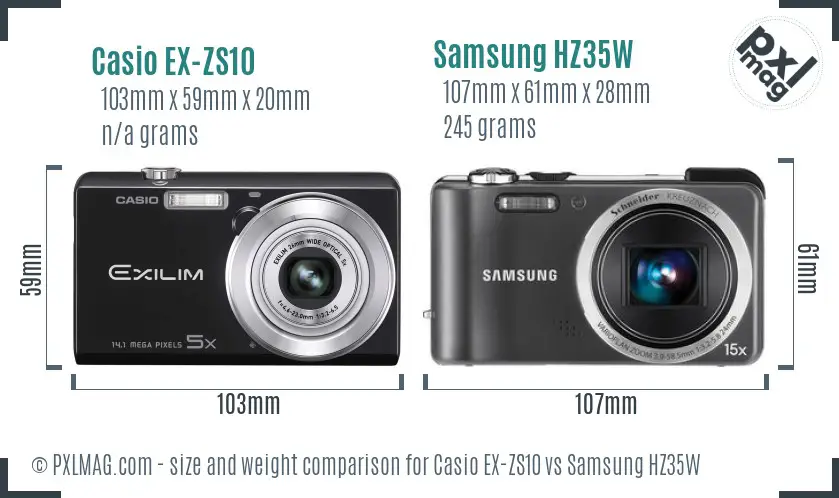 Casio EX-ZS10 vs Samsung HZ35W size comparison Casio EX-ZS10 vs Samsung HZ35W size comparison
