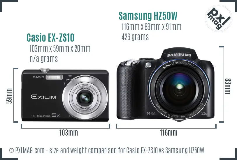 Casio EX-ZS10 vs Samsung HZ50W size comparison Casio EX-ZS10 vs Samsung HZ50W size comparison