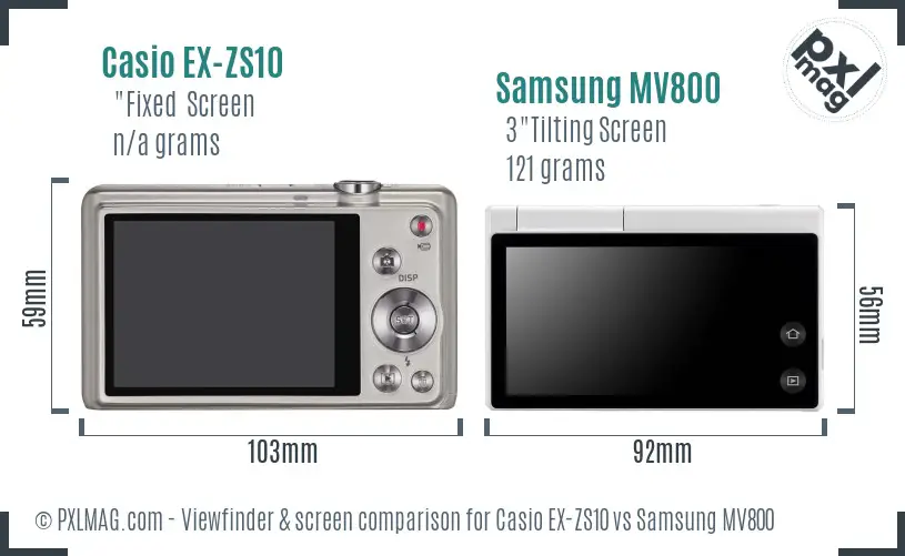 Casio EX-ZS10 vs Samsung MV800 Screen and Viewfinder comparison