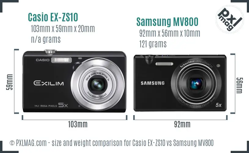 Casio EX-ZS10 vs Samsung MV800 size comparison