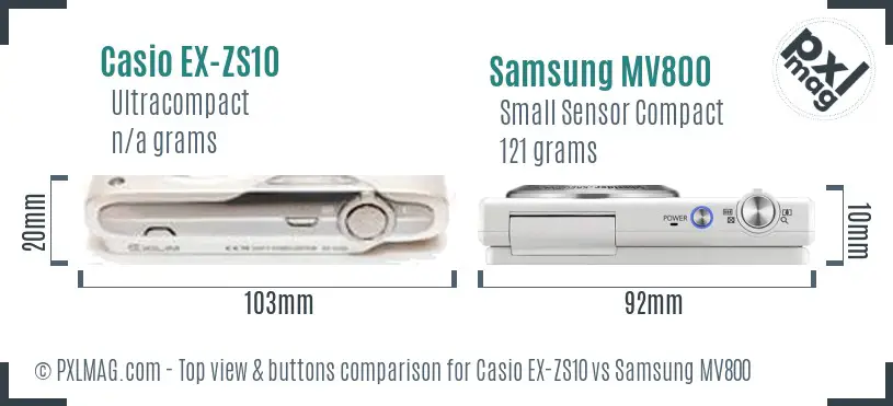 Casio EX-ZS10 vs Samsung MV800 top view buttons comparison