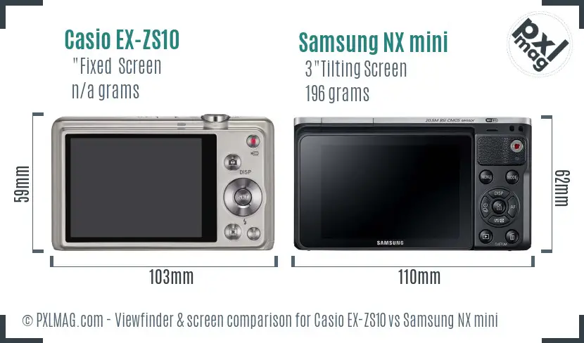 Casio EX-ZS10 vs Samsung NX mini Screen and Viewfinder comparison