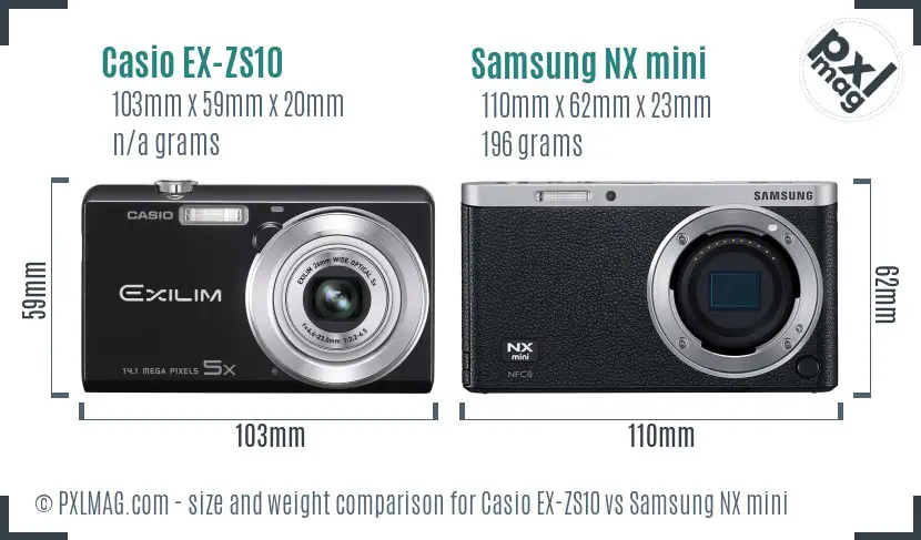 Casio EX-ZS10 vs Samsung NX mini size comparison