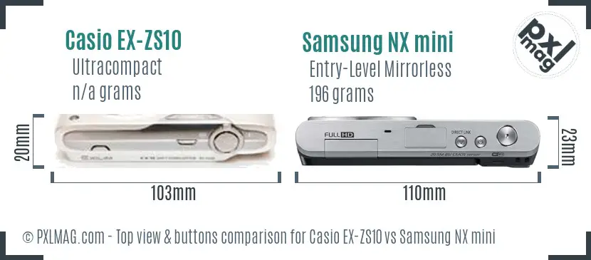 Casio EX-ZS10 vs Samsung NX mini top view buttons comparison