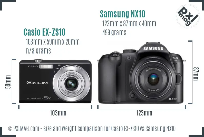 Casio EX-ZS10 vs Samsung NX10 size comparison Casio EX-ZS10 vs Samsung NX10 size comparison