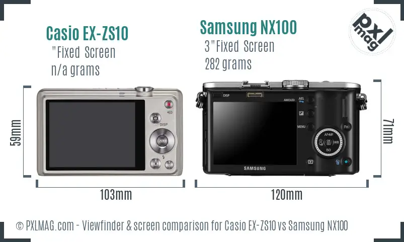 Casio EX-ZS10 vs Samsung NX100 Screen and Viewfinder comparison