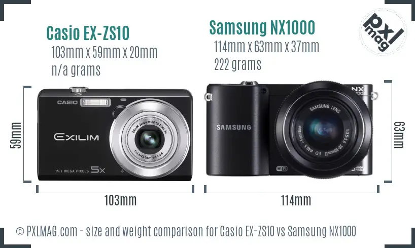 Casio EX-ZS10 vs Samsung NX1000 size comparison