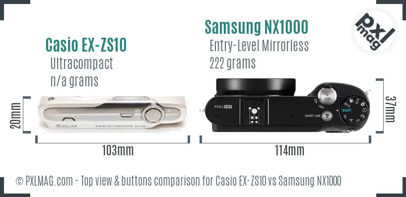 Casio EX-ZS10 vs Samsung NX1000 top view buttons comparison