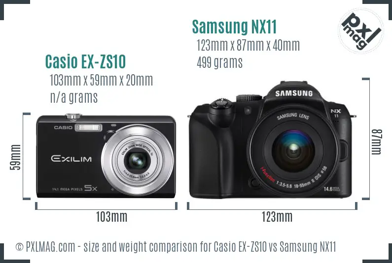 Casio EX-ZS10 vs Samsung NX11 size comparison Casio EX-ZS10 vs Samsung NX11 size comparison