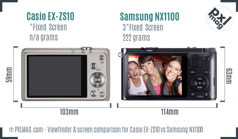Casio EX-ZS10 vs Samsung NX1100 Screen and Viewfinder comparison