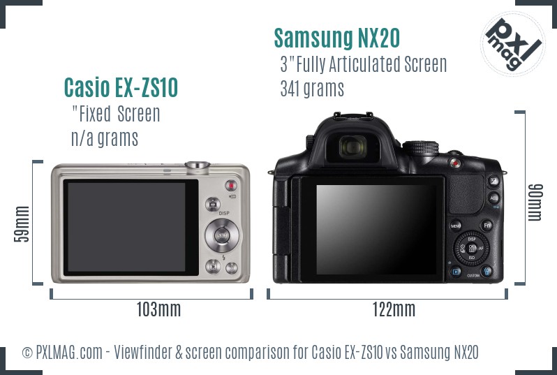 Casio EX-ZS10 vs Samsung NX20 Screen and Viewfinder comparison