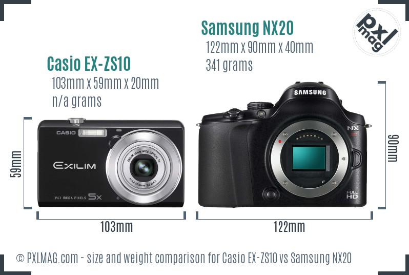 Casio EX-ZS10 vs Samsung NX20 size comparison