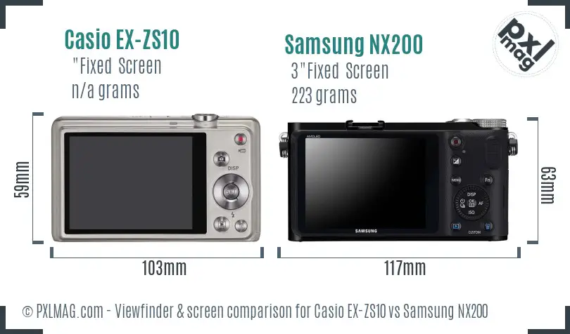 Casio EX-ZS10 vs Samsung NX200 Screen and Viewfinder comparison