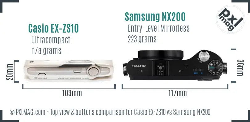 Casio EX-ZS10 vs Samsung NX200 top view buttons comparison