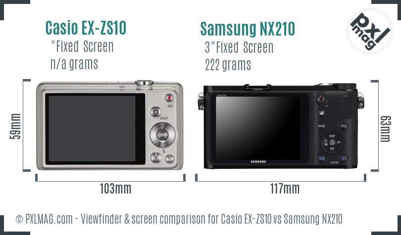 Casio EX-ZS10 vs Samsung NX210 Screen and Viewfinder comparison