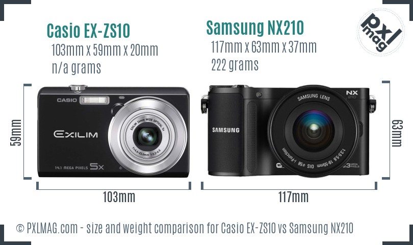 Casio EX-ZS10 vs Samsung NX210 size comparison