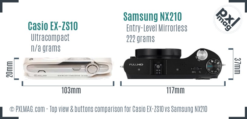 Casio EX-ZS10 vs Samsung NX210 top view buttons comparison