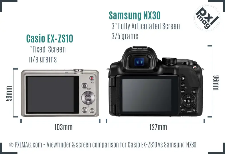 Casio EX-ZS10 vs Samsung NX30 Screen and Viewfinder comparison