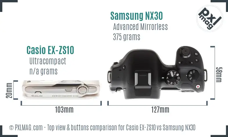 Casio EX-ZS10 vs Samsung NX30 top view buttons comparison