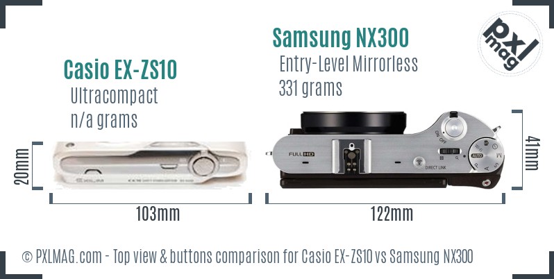 Casio EX-ZS10 vs Samsung NX300 top view buttons comparison