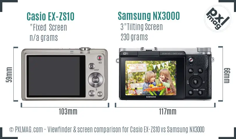 Casio EX-ZS10 vs Samsung NX3000 Screen and Viewfinder comparison