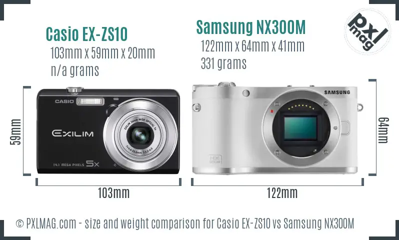 Casio EX-ZS10 vs Samsung NX300M size comparison