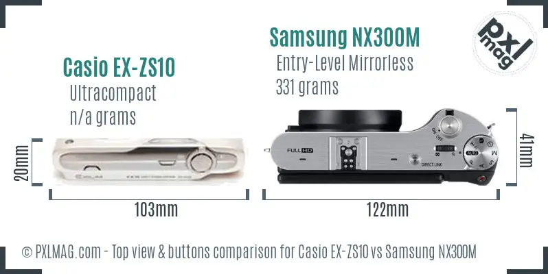 Casio EX-ZS10 vs Samsung NX300M top view buttons comparison