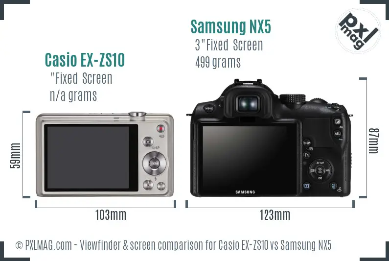 Casio EX-ZS10 vs Samsung NX5 Screen and Viewfinder comparison