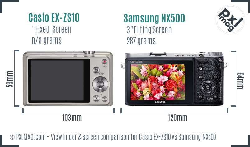 Casio EX-ZS10 vs Samsung NX500 Screen and Viewfinder comparison