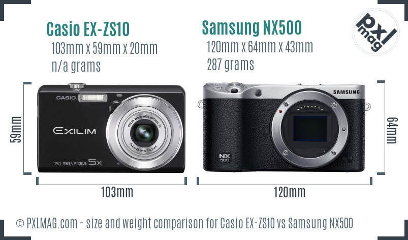 Casio EX-ZS10 vs Samsung NX500 size comparison Casio EX-ZS10 vs Samsung NX500 size comparison
