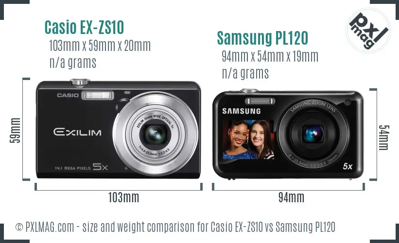 Casio EX-ZS10 vs Samsung PL120 size comparison Casio EX-ZS10 vs Samsung PL120 size comparison