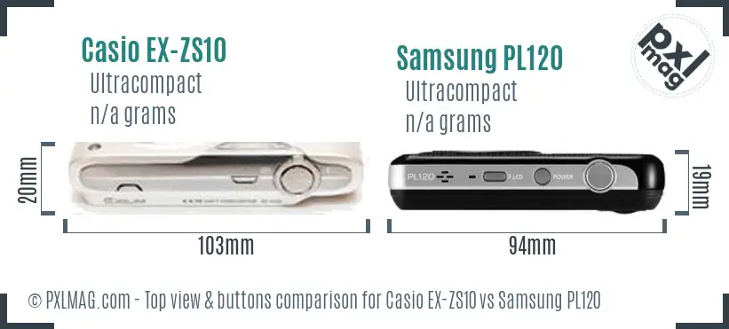 Casio EX-ZS10 vs Samsung PL120 top view buttons comparison