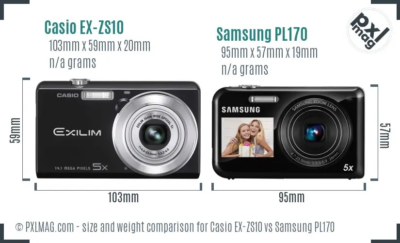 Casio EX-ZS10 vs Samsung PL170 size comparison