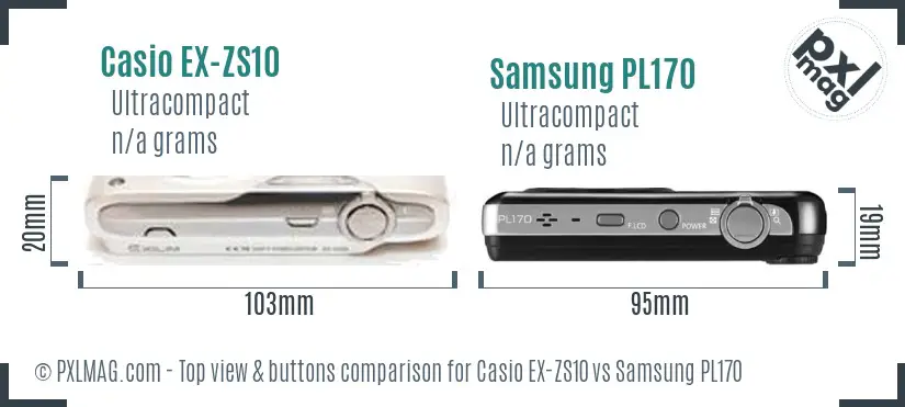 Casio EX-ZS10 vs Samsung PL170 top view buttons comparison