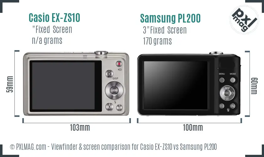 Casio EX-ZS10 vs Samsung PL200 Screen and Viewfinder comparison