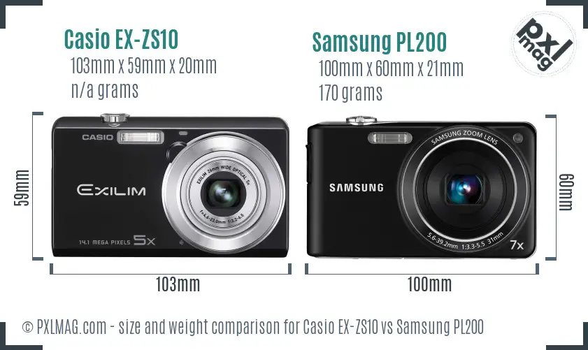 Casio EX-ZS10 vs Samsung PL200 size comparison