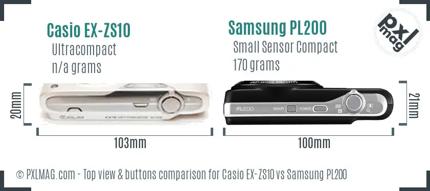 Casio EX-ZS10 vs Samsung PL200 top view buttons comparison